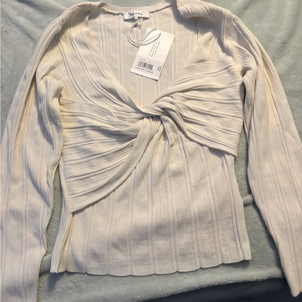 Frame large layered wrap white sweater brand new with tags